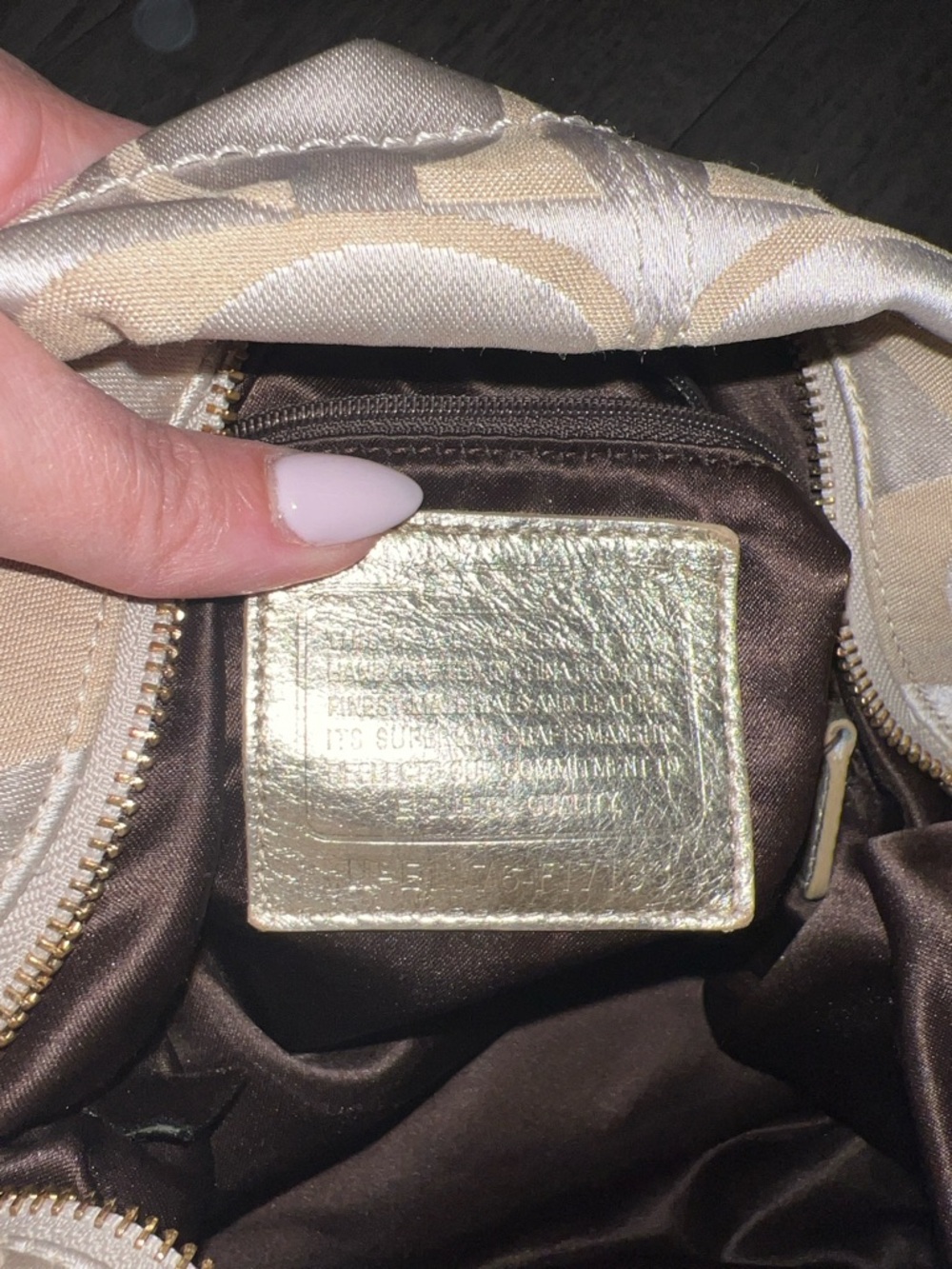 🥂 Coach Satin Signature Hobo Shoulder Bag in Champagne and Beige - Picture 7 of 8